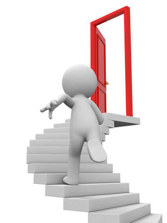 Door run stairs A person runs to a opened door on the stairsの写真素材