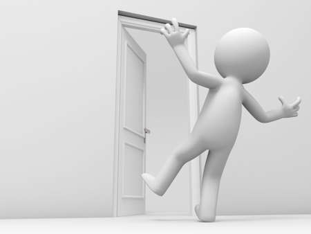 Door  a surprised people and a opened doorの写真素材