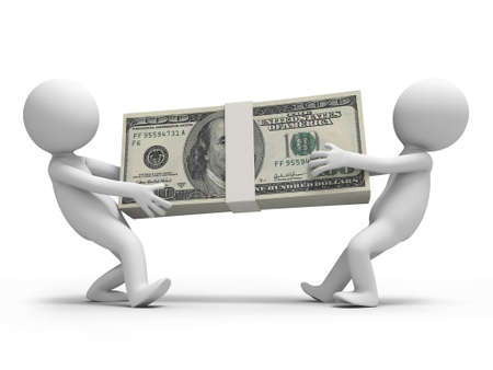 Dollar two people carry a bundle of dollarsの写真素材