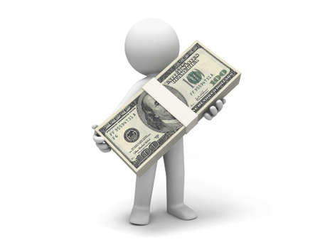 Dollar one person  carry a bundle of dollarsの写真素材