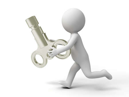 Clockwork a man embracing a clockworkの写真素材