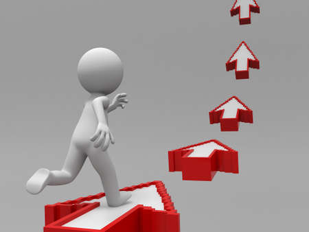 Arrow run a man running along a line of arrowsの写真素材