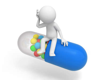 Capsule think a man thinking, sitting on a capsuleの写真素材