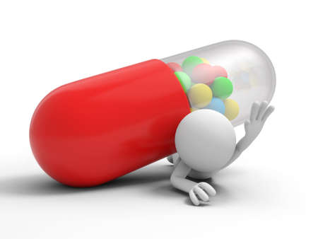 Capsule a man for help, pressed by a capsuleの写真素材