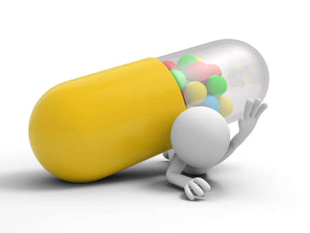 Capsule a man for help, pressed by a capsuleの写真素材