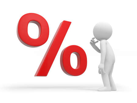 A 3d person thinking in front of a percent symbolの写真素材