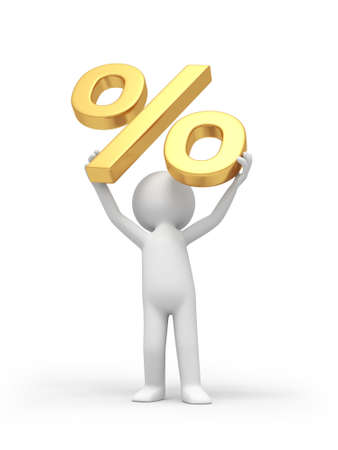 A 3d person holding a percent symbol