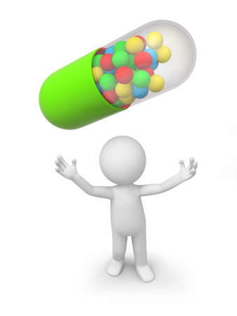 a 3d person looking up at a capsuleの写真素材
