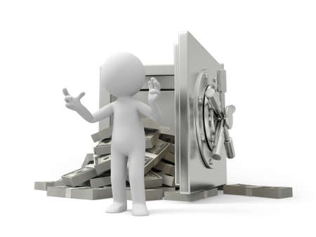 A 3d man introducing , back to a full dollar safe