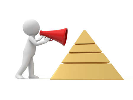 A 3d man talking with a speaker near a pyramid modelの写真素材