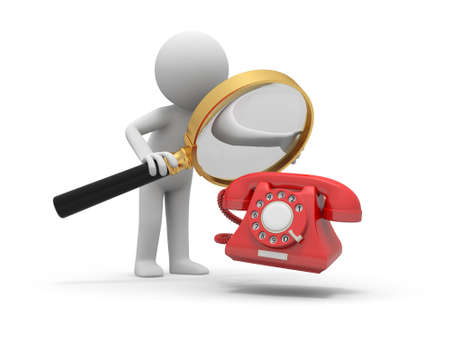 A 3d person watching a telephone with a magnifying glassの写真素材