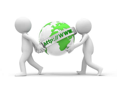 Two 3d people carrying the internet model