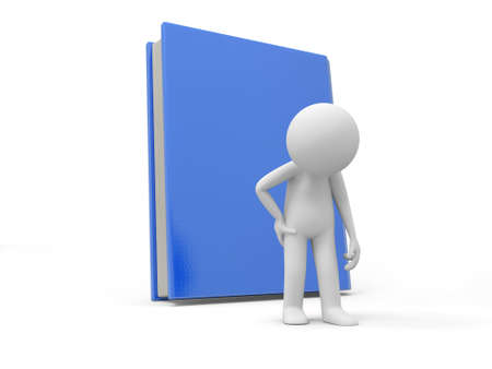 A 3d man being in low spirit back to a bookの写真素材