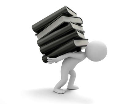 A 3d man carrying a stack of books heavilyの写真素材