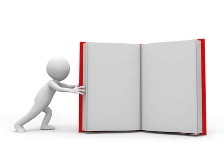 A 3d person pushing an opened bookの写真素材