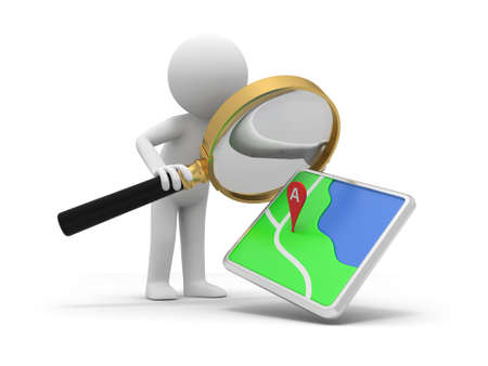 A 3d person watching a navigator with a magnifying glassの写真素材