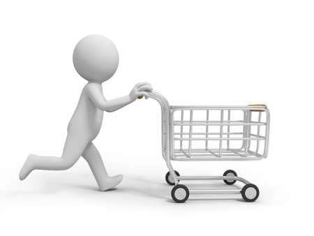 A 3d person pushing a shopping cart, shoppingの写真素材