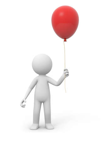 A 3d person holding a red balloonの写真素材