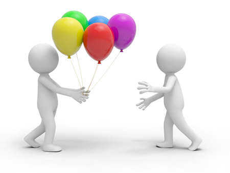 A 3d person taking the balloons to another oneの写真素材