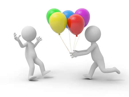 A 3d person taking the balloons to another oneの写真素材