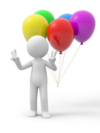 A 3d person making a âVâhand gestures, the balloons backgroundの写真素材