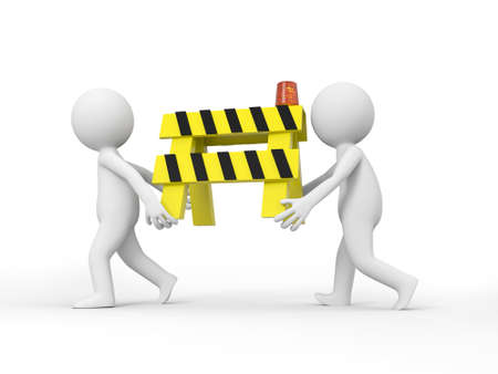 Two 3d people carrying the roadblocksの写真素材