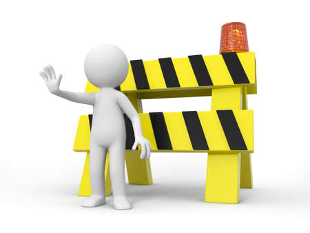 A 3d people making a âstopâsignal , a roadblocks backgroundの写真素材