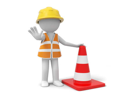 A 3d person stopping the people with a roadblockの写真素材