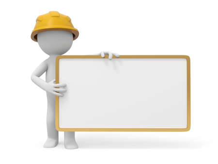 A 3d safety worker standing behind a message boardの写真素材