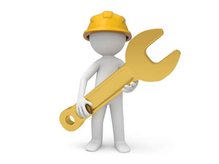 A 3d safety worker holding a spanner in handsの写真素材