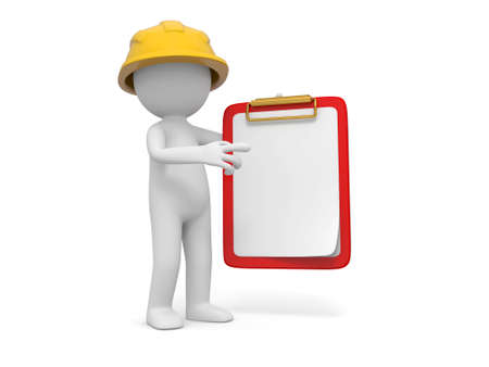 A 3d safety worker standing with a message board in handの写真素材