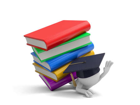 A 3d bachelor pressed by a stack of booksの写真素材