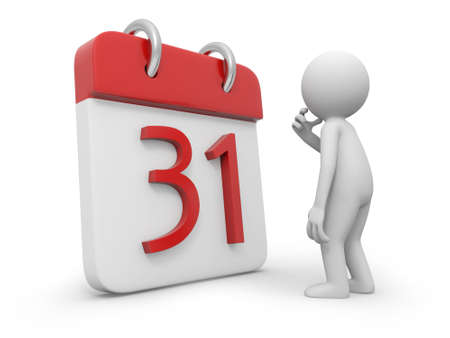A 3d person thinking face to a calendarの写真素材