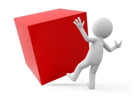 A 3d people surprised by a red cubeの写真素材