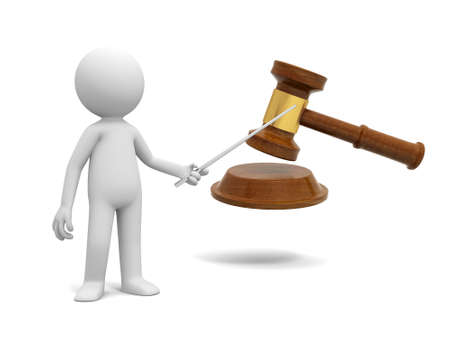A 3d people pointing at a gavel with a stickの写真素材