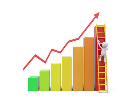 3d man, person, human climbing ladder   bar chartの写真素材