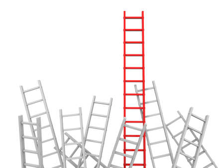3d red ladder and white ladder  leader  competitionの写真素材