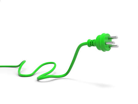 3d green plug isolated on white の写真素材