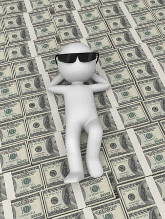 A 3d people lying on the moneyの写真素材