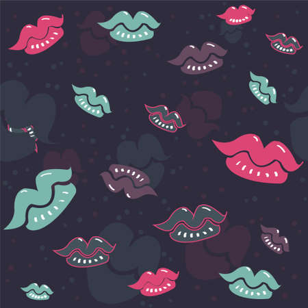 seamless hot love lips illustration kissing background pattern in vectorのイラスト素材