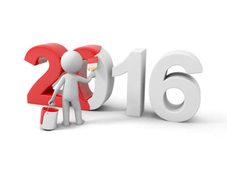 3d small people painting 2016  Isolated on white backgroundの写真素材