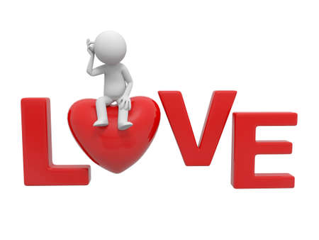 3d small people sitting on a heart Isolated on White Backgroundの写真素材