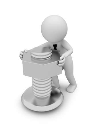 3d small people with a screw Isolated on white backgroundの写真素材