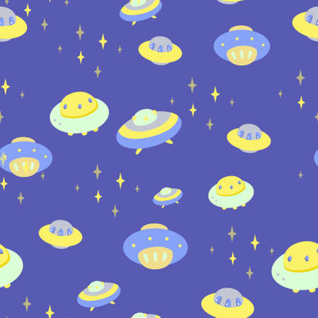 seamless pattern background with cartoon ufo spaceship in vectorのイラスト素材