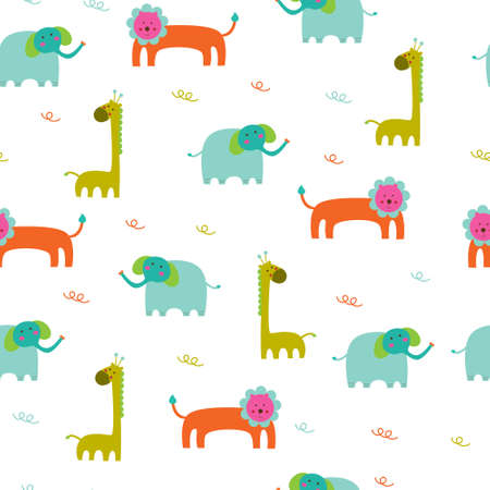 seamless pattern background with funny African animals in vectorのイラスト素材