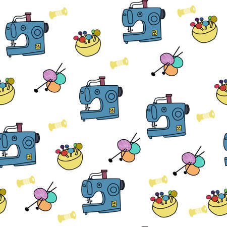 seamless pattern background with vintage sewing machine in vectorのイラスト素材