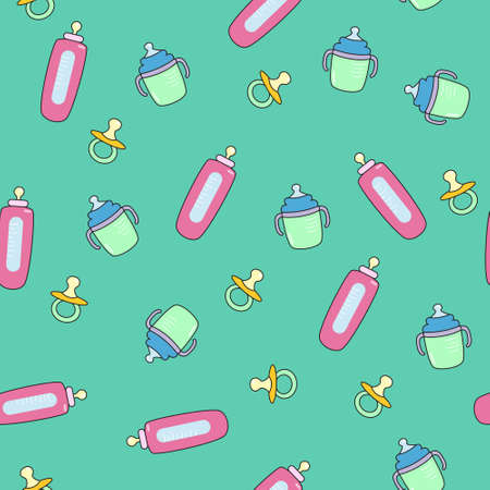 seamless pattern background with baby and infant objects in vectorのイラスト素材