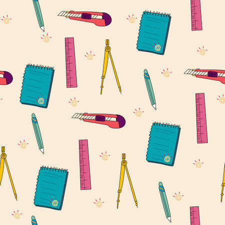 seamless pattern background with stationery in vectorのイラスト素材