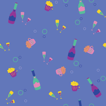seamless pattern background with champagne bottle and glasses in vectorのイラスト素材