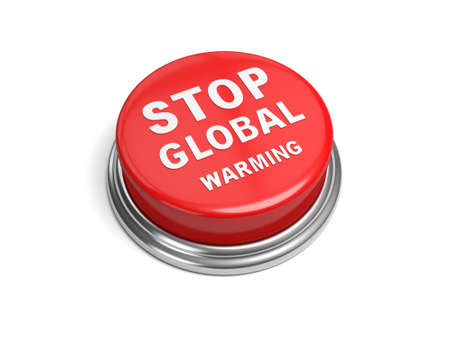 A red button with the word stop global warming on itの写真素材